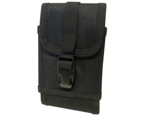Camo Black mobile pouch for phones and accessories, featuring durable belt loops and a carabiner ring for outdoor convenience.