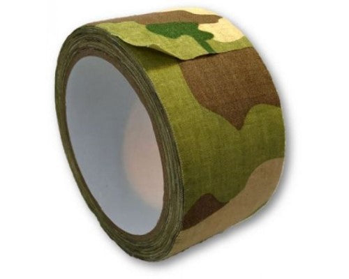 Camo duct tape, 10m long, 5cm wide, perfect for DIY, home repairs, and outdoor activities.