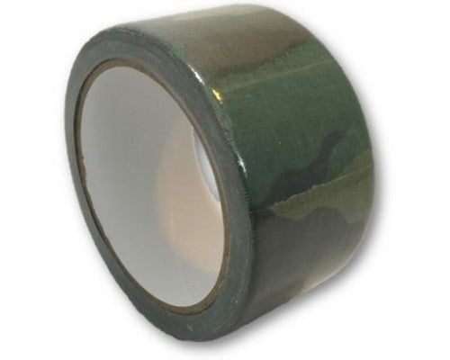 Durable camo duct tape in US forest pattern, 10m long x 5cm wide, ideal for crafting and outdoor repairs.