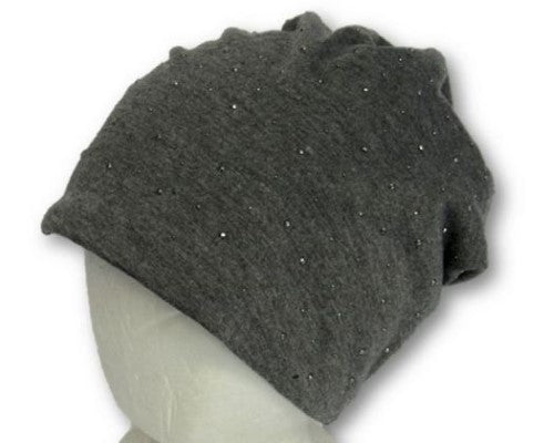 Gray Sparkle Beanie, featuring soft knitted fabric and shimmering threads, perfect for winter style and warmth.