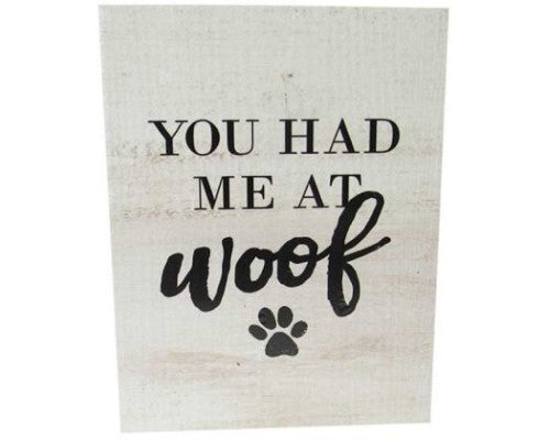 Textured wall art featuring 'You Had Me at Woof', perfect for dog lovers, measuring 26x19.5 cm.