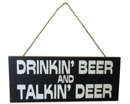 Rustic MDF wall art featuring deer silhouettes and 'Drinkin' Beer and Talkin' Beer' for man cave decor.