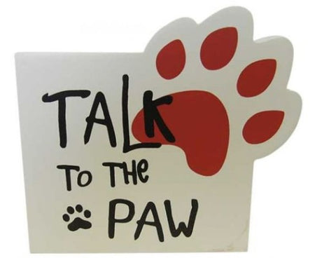 Whimsical paw-shaped MDF shelf sign celebrating pet love, perfect for decor at 16 x 14.5 x 2 cm.