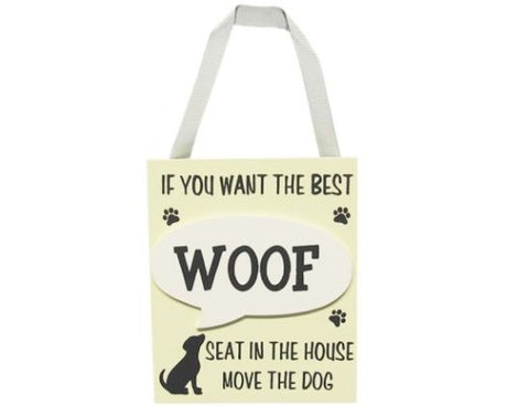 Charming MDF wall art featuring an adorable puppy motif and 'Woof', perfect for dog lovers' home decor.