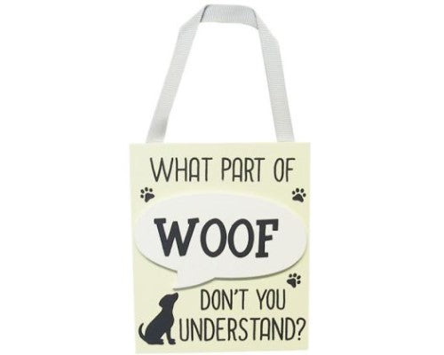 Charming MDF wall art sign featuring 'Woof' motif, perfect for dog lovers and pet-themed decor.