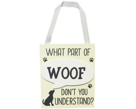 Charming MDF wall art sign featuring 'Woof' motif, perfect for dog lovers and pet-themed decor.