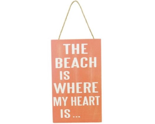 Heart-shaped wall art with the phrase 'The Beach is Where My Heart Is', perfect for coastal home decor.