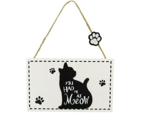 Cute MDF cat hanger sign with paw print, twine hanger, 16x10 cm, ideal for cat lovers' home decor.