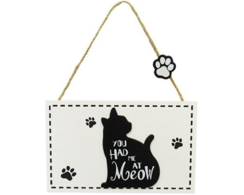 Cute MDF cat hanger sign with paw print, twine hanger, 16x10 cm, ideal for cat lovers' home decor.