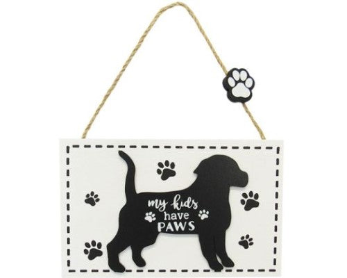Charming MDF wall art sign for kids featuring a paw print, ideal for pet lovers' nurseries or playrooms.