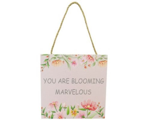 Charming 12x12 cm MDF wall art sign with twine hanger, featuring a vibrant blooming design for garden decor.