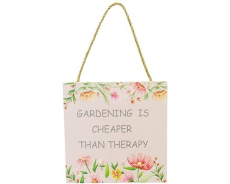 Charming 12x12 cm MDF garden sign with twine hanger, perfect for outdoor decor and gardening inspiration.