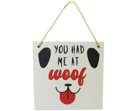 Charming 15x15 cm MDF wall art sign with twine hanger celebrating love for dogs, perfect for any pet lover's home decor.