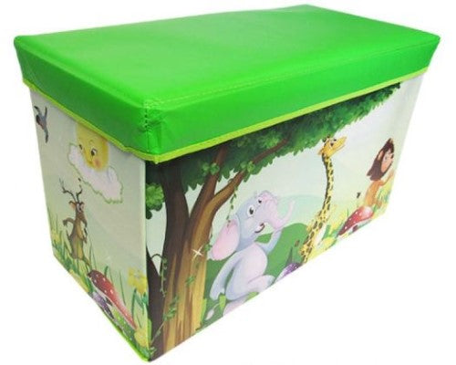 Colorful Toy Box Jungle storage chest with cushioned top, perfect for toys and doubles as a child's stool.
