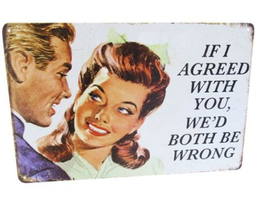 Retro tin wall art sign featuring quirky design, measuring 30cm x 20cm, ideal for easy display.