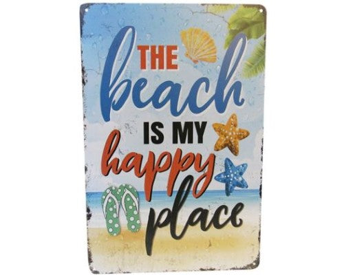 Retro tin sign featuring 'Happy Place', perfect for brightening up any room with a cheerful vibe.