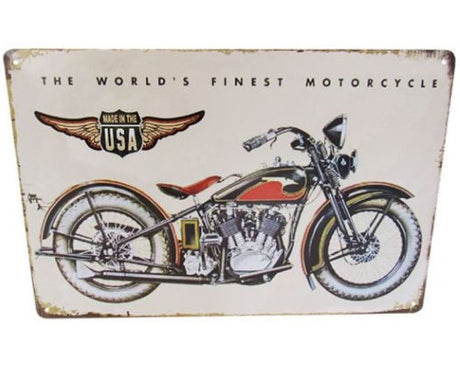 Retro tin wall art featuring an American bike, measuring 30cm x 20cm, perfect for quirky decor.