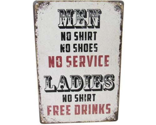 Retro tin art sign featuring vintage charm, perfect for bars and man caves, measuring 30cm x 20cm.