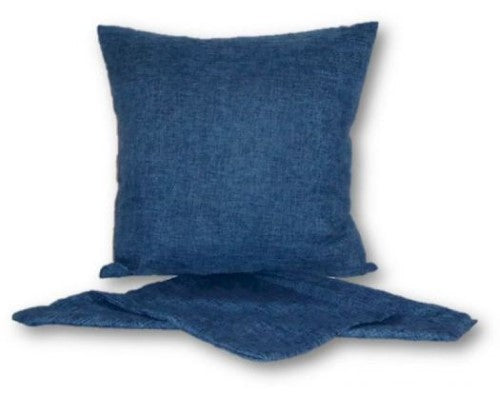 Luxurious blue linen look cushion cover, 44cm x 44cm, durable and stylish with zip closure for easy cleaning.