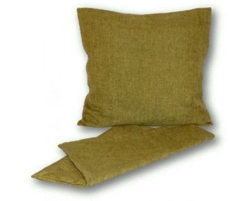 Moss green linen-look cushion cover with zip, perfect for adding elegance and comfort to any room decor.