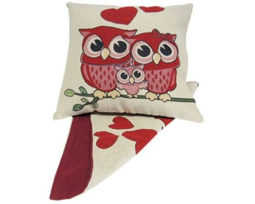 Whimsical Owl Family Cushion Cover for charming home decor, made from durable fabric, 44cm x 44cm with easy-access zip.
