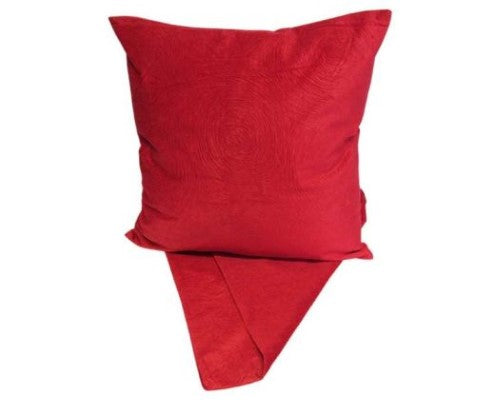 Vibrant red cushion cover with a swirl pattern, perfect for adding color and style to any room.
