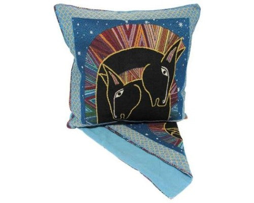 Elegant cushion cover featuring classical horses design, made from premium fabric, 44cm x 44cm, with easy access zip.