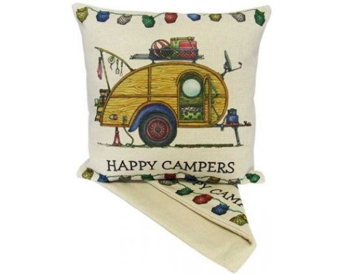 Vintage camper cushion cover in thick fabric, 44cm x 44cm, with easy-access zip for stylish decor and comfort.