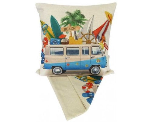 Colorful Cushion Cover featuring surf-inspired design, 44cm x 44cm, easy wash zip, perfect for outdoor enthusiasts.