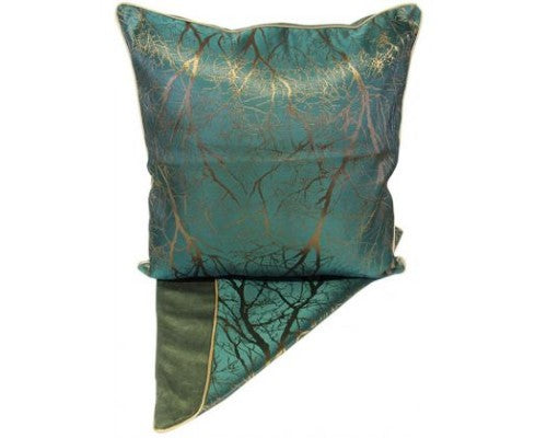 Elegant gold and green cushion cover with eye-catching design, crafted from thick fabric for stylish home decor.