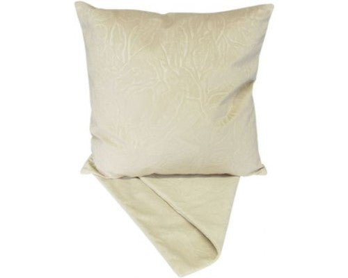 Cream cushion cover featuring embossed leaf design, perfect for adding elegance to any room, with easy-access zip.