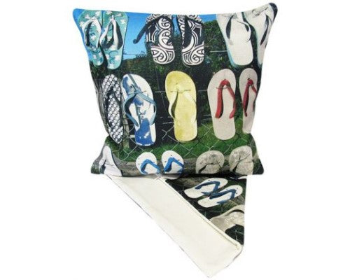 Kiwiana NZ Kaeo Fence cushion cover featuring vibrant New Zealand imagery, made from premium thick fabric, 44cm x 44cm.