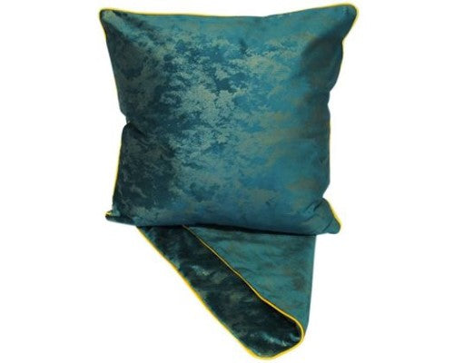 Misty Piped Satin Sea Blue Cushion Cover, elegant sea blue with piped edges, 44cm x 44cm, easy-access zip for washing.