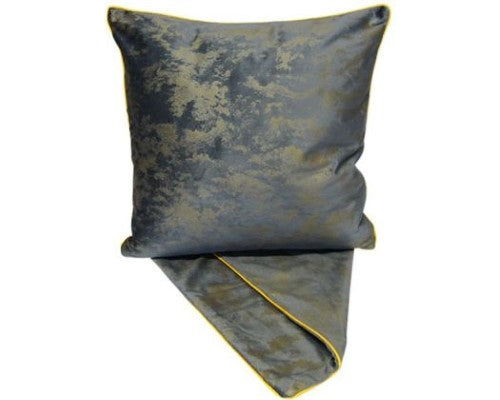 Luxurious silver piped cushion cover, 44cm square, crafted from thick fabric with easy-access zip for cleaning.