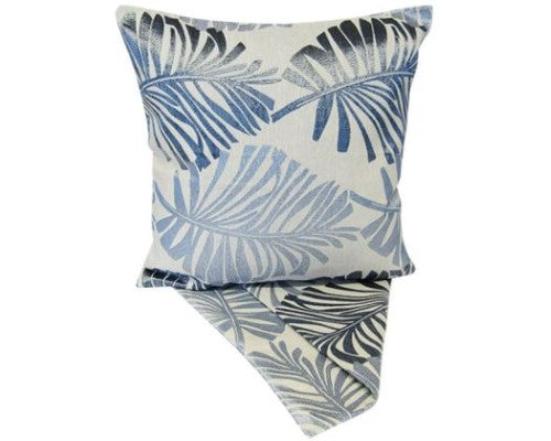Luxurious blue cushion cover featuring Parlor Palm pattern, 44cm x 44cm, with zip closure for easy washing.