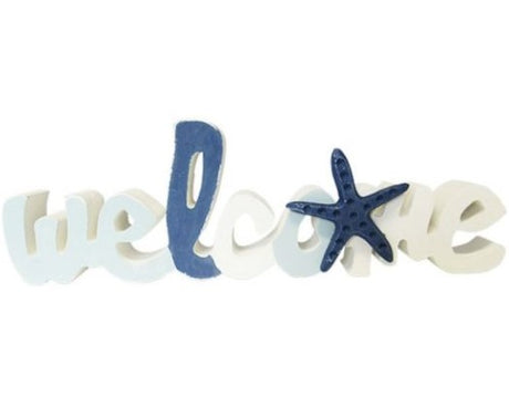 Beach Welcome Sign in bleached MDF, measuring 24x7.5 cm, perfect for coastal decor and inviting guests.