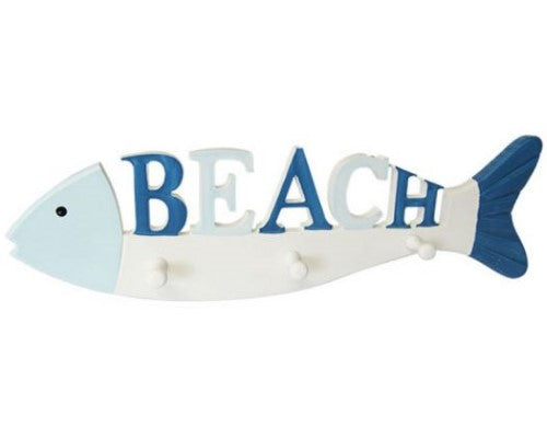 Large MDF beach fish hooks with bleached finish, ideal for hanging essentials in coastal-themed decor.