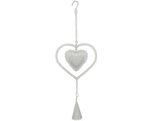 Rustic heart-shaped hanger bell, 28.5 cm long, adds charming country decor to any space with a soft jingle sound.