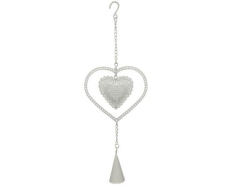 Rustic heart-shaped hanger bell, 28.5 cm long, adds charming country decor to any space with a soft jingle sound.