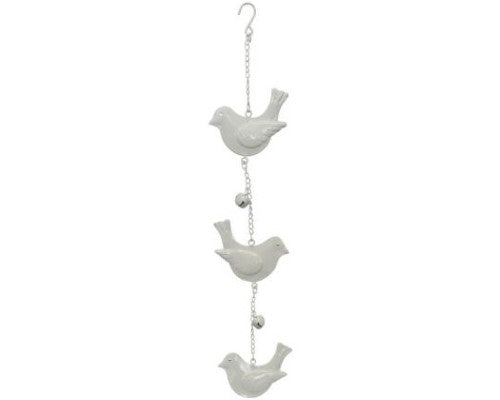 Rustic wall hanger featuring three detailed bird sculptures, ideal for keys and decor, 36.5 cm long by 7.5 cm wide.