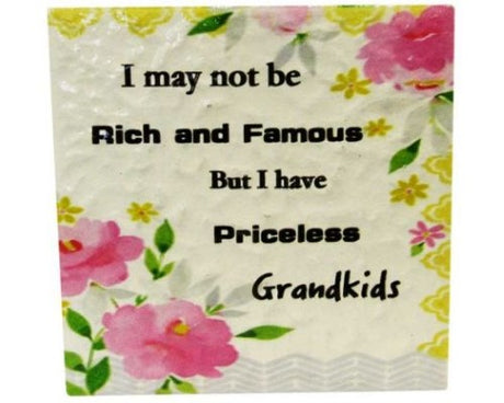Ceramic art tile featuring a heartfelt message for grandparents, ideal for home decor and showcasing family love.