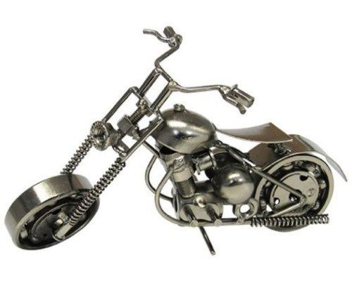 Steam punk metal motorbike sculpture, 20 cm x 9.5 cm, perfect for decorating a man cave.