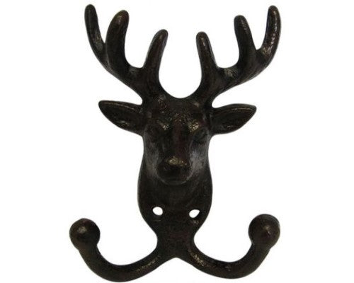 Rustic cast iron stag hook, perfect for coats and bags, combines functionality with nature-inspired decor.