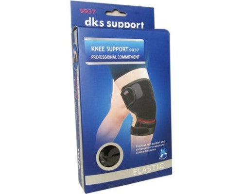 Knee support brace made from elastic and neoprene for stability and comfort during sports and recovery.