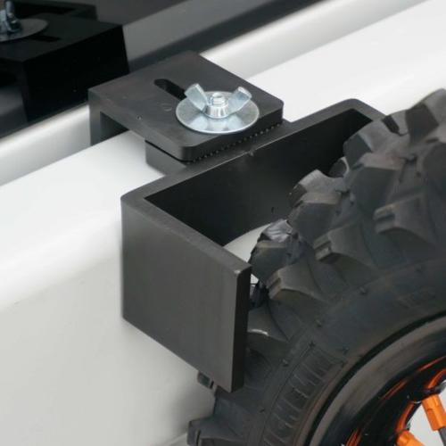 TIRE WEDGE WHEEL GUIDE HOLDER - MOTOR/MOUNTAIN BIKE DESIGNED TO STOP FRONT TIRE