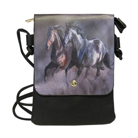 Stylish Pair Horses shoulder bag in soft leather-look PU, featuring a zip top and convenient back pocket.