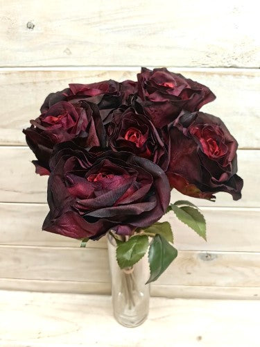 Artificial Rose Bud Stem Bundle - Burgundy - 8 Stems