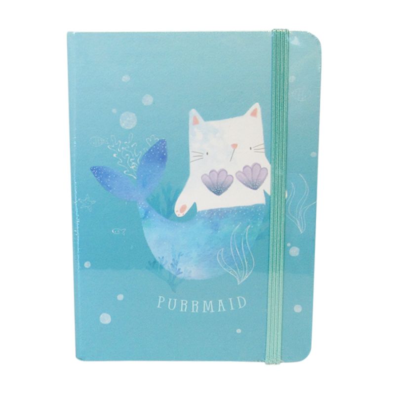 Ocean-themed Sealife Purrmaid Notebook with 96 lined pages and elastic closure, measuring 14.5cm x 10.5cm.