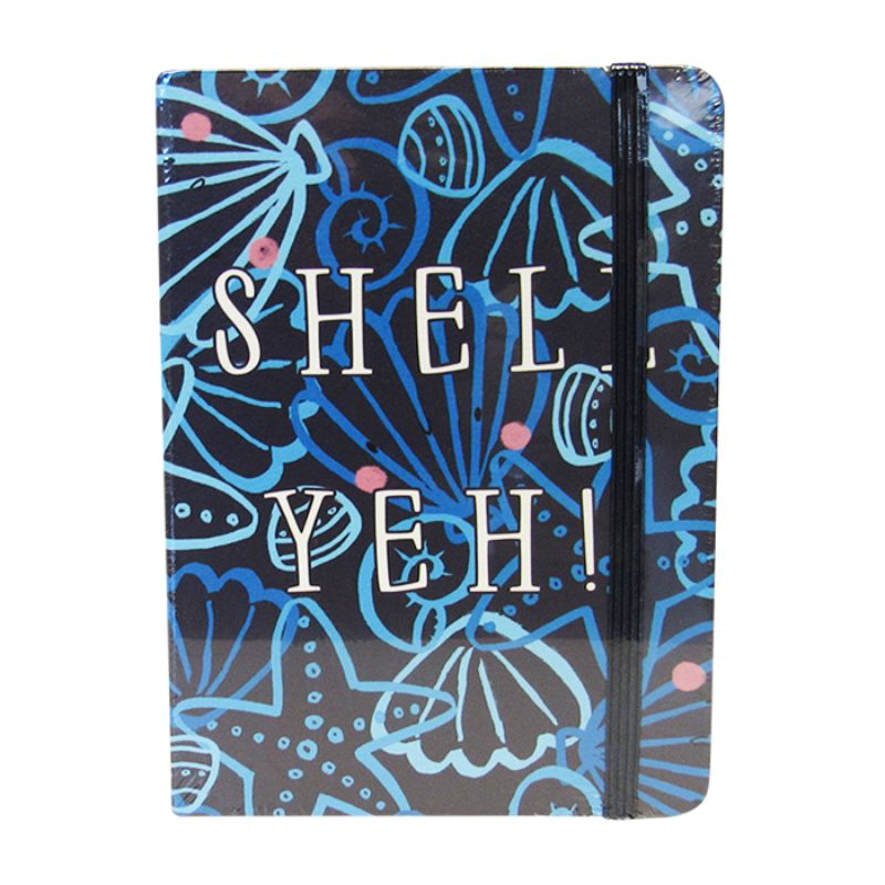 Sealife Shell Yeh Notebook with 96 lined pages, elastic closure, ocean-themed design, 14.5cm x 10.5cm, for creativity and notes.