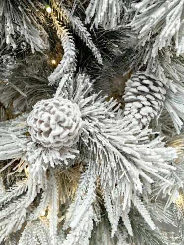 Snowy Pine Christmas Tree with 420 Lights and Pinecones - 7.5ft